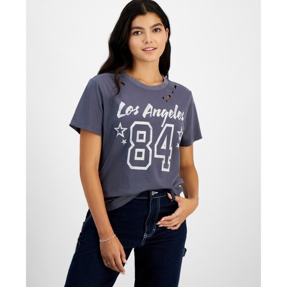 Grayson Threads, the Label Juniors' Los Angeles Sporty Distressed Tee - Gray, S - Picture 1 of 3